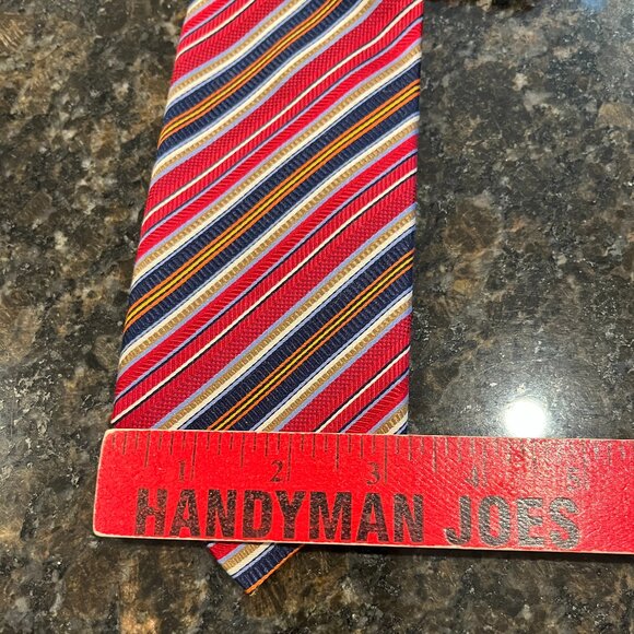 JZ RICHARDS Boulder Silk Necktie Red Blue Stripe Hand Made USA Lindley Clothing - Picture 2 of 7